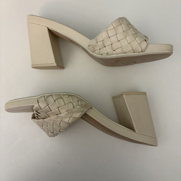 Womens Sandals Ivory Block Heel 9 M Slides Mia Minnar Laceless Chuncky - Picture 5 of 8